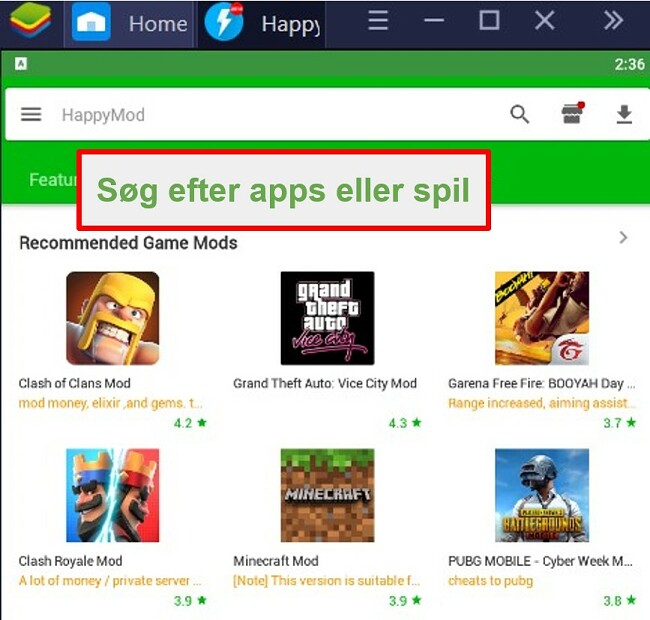 HappyMod giver dig kun modificerede versioner af de apps eller spil, du søger efter