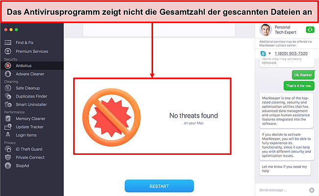 Bild der MacKeeper Antivirus-Scan-Oberfläche