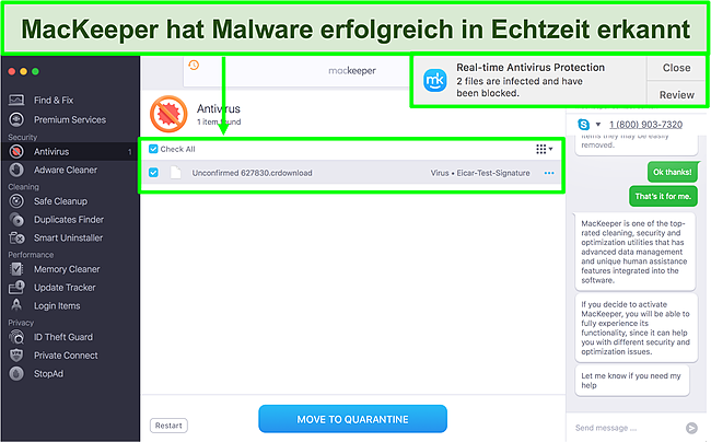 Bild von MacKeeper, das Malware in Echtzeit identifiziert