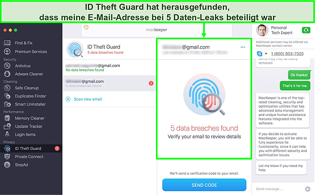 Der ID Theft Guard von MacKeeper hat 5 Verstöße gegen E-Mail-Daten erfolgreich identifiziert