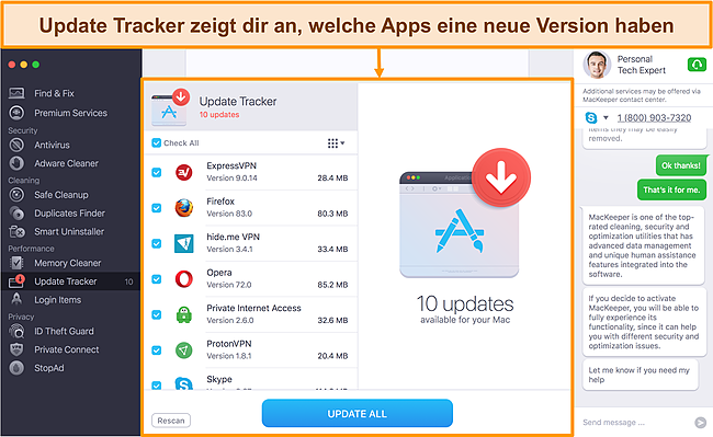 Bild des MacKeeper Update Tracker zur Identifizierung von Apps, die aktualisiert werden müssen
