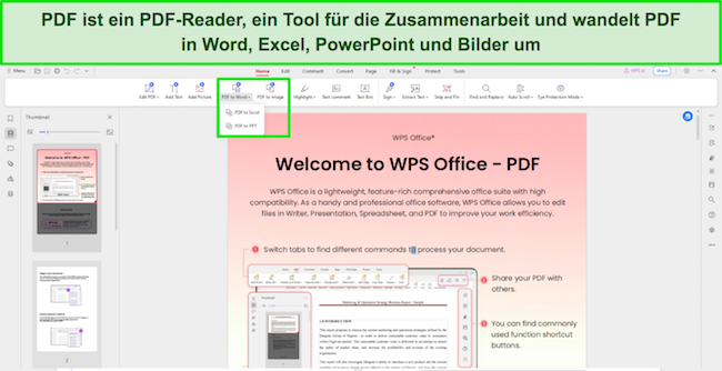 Screenshot der WPS Office PDF-Reader-Tools