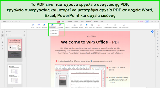 Στιγμιότυπο οθόνης εργαλείων ανάγνωσης PDF του WPS Office