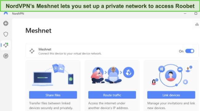 Image of NordVPN's Meshnet feature showing its private network capability.