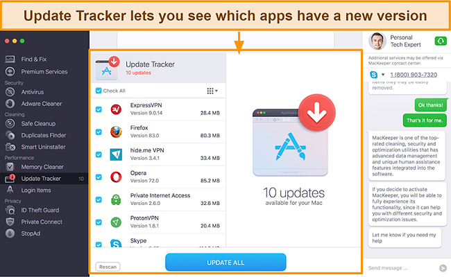 Image of MacKeeper Update Tracker identifying apps that need updating