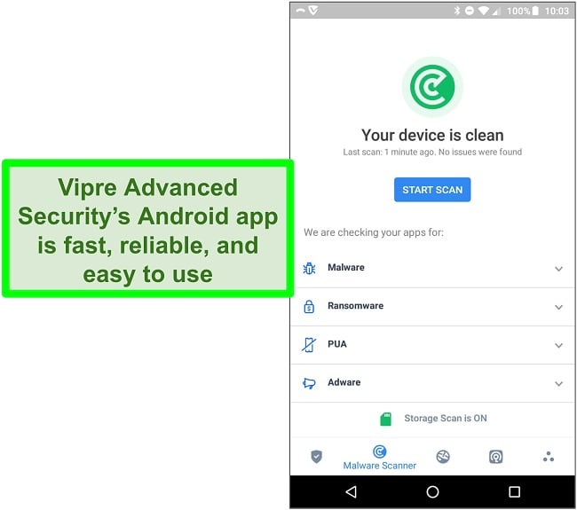 Screenshot of Vipre Advanced Security Android app