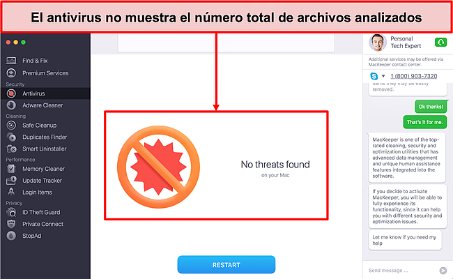 Imagen de la interfaz de análisis antivirus de MacKeeper