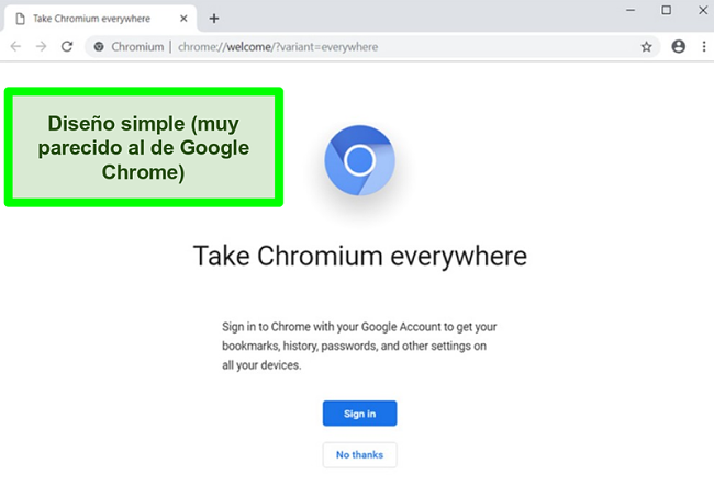 Captura de pantalla de la página de inicio de Chromium