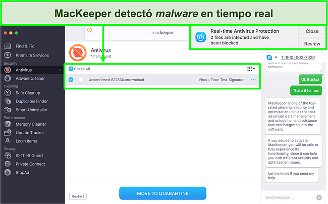 Imagen de MacKeeper identificando malware en tiempo real