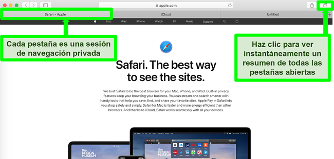 Captura de pantalla de la página de inicio del navegador seguro Safari