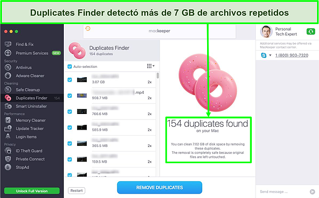Imagen de MacKeeper Duplicates Finder que detecta 7 GB de archivos repetidos