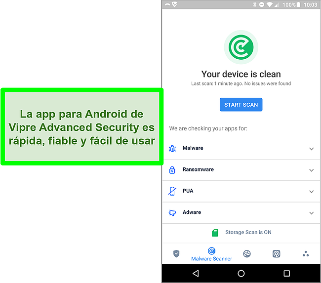 Captura de pantalla de la aplicación de Android Vipre Advanced Security