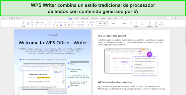 Captura de pantalla del contenido generado por WPS Office AI