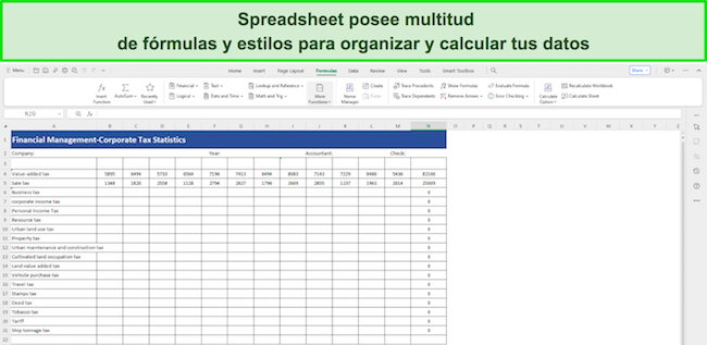 Captura de pantalla de fórmulas de hoja de WPS Office