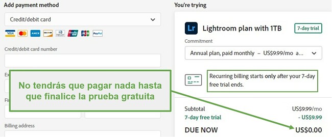 No se cobra hasta después de la prueba de 7 días.