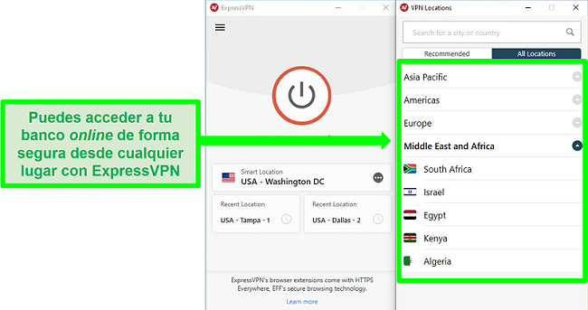 Captura de pantalla de la red del servidor de ExpressVPN