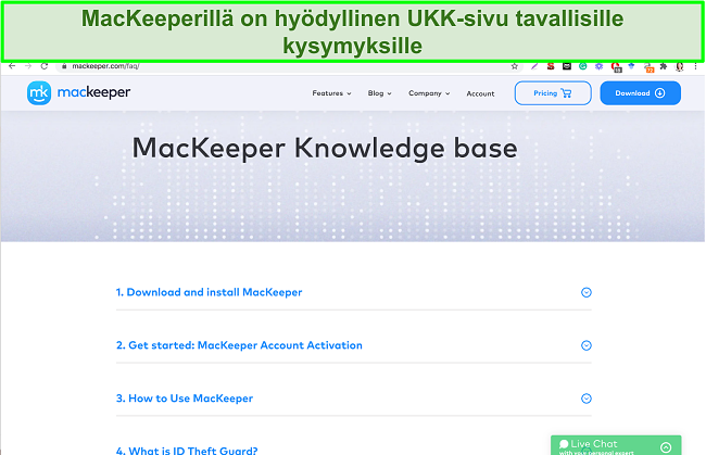 Kuva MacKeeperin online -tietokannasta, joka antaa hyödyllisiä vastauksia yleisiin kysymyksiin