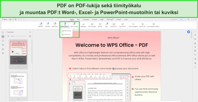 WPS Office PDF-lukijatyökalujen kuvakaappaus