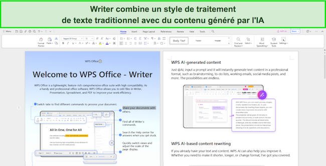 Capture d'écran du contenu généré par WPS Office AI