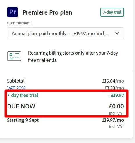 Free trial Premiere Pro