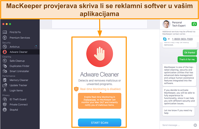 Slika sučelja za čišćenje adware programa MacKeeper