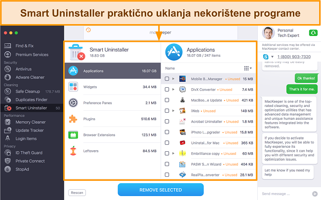 Slika MacKeeper Smart Uninstallera koja identificira neiskorištene aplikacije za uklanjanje