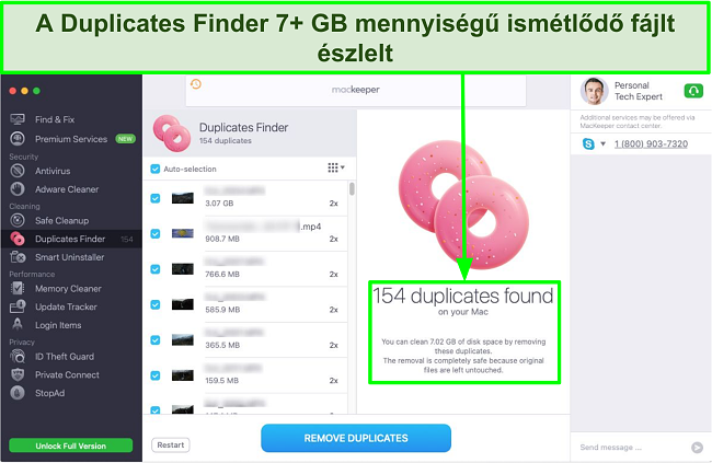 A MacKeeper Duplicates Finder képe 7 GB értékű ismétlődő fájlokat észlel