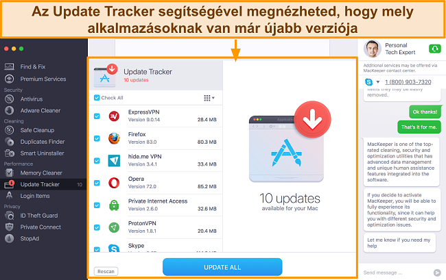 A MacKeeper Update Tracker képe, amely azonosítja a frissítésre szoruló alkalmazásokat