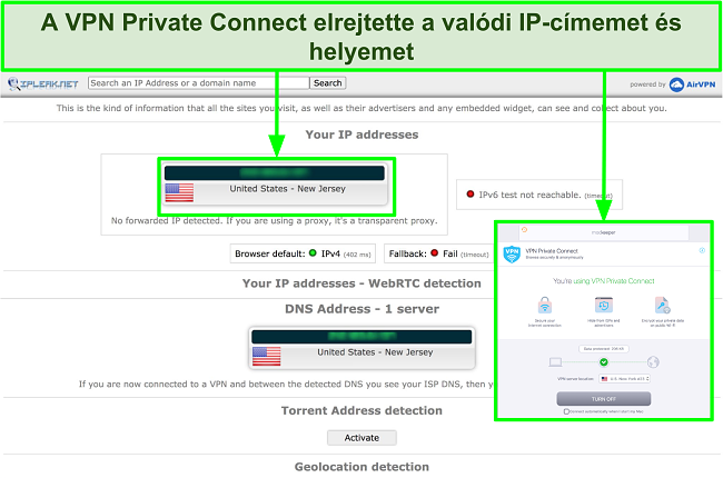 A MacKeeper VPN képe sikeresen elrejti az IP -címet a teszt során