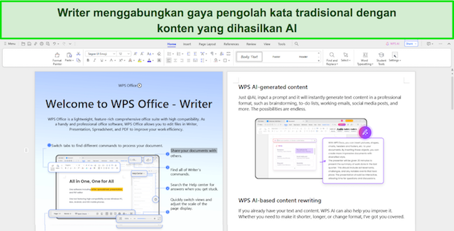 Tangkapan layar konten yang dihasilkan WPS Office AI