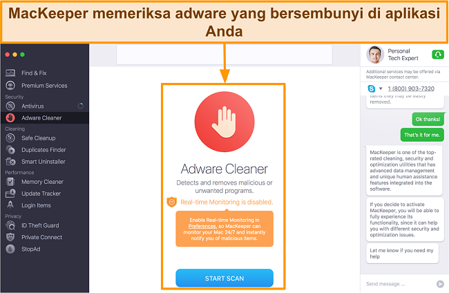Gambar antarmuka pembersih adware MacKeeper
