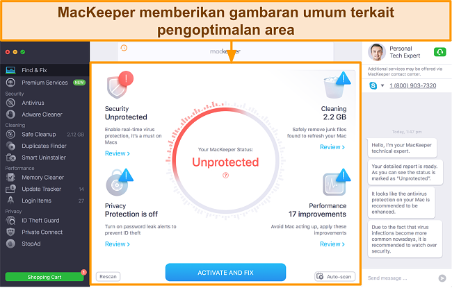 Gambar fitur Cari & Perbaiki MacKeeper memberikan gambaran umum tentang pengoptimalan