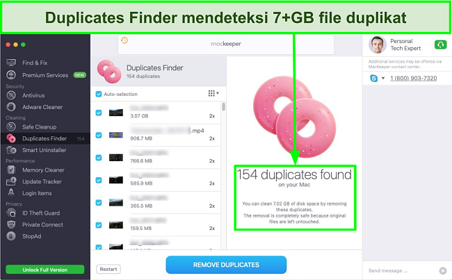 Gambar MacKeeper Duplicates Finder mendeteksi file berulang senilai 7GB