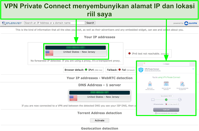 Gambar VPN MacKeeper berhasil menyembunyikan alamat IP selama pengujian