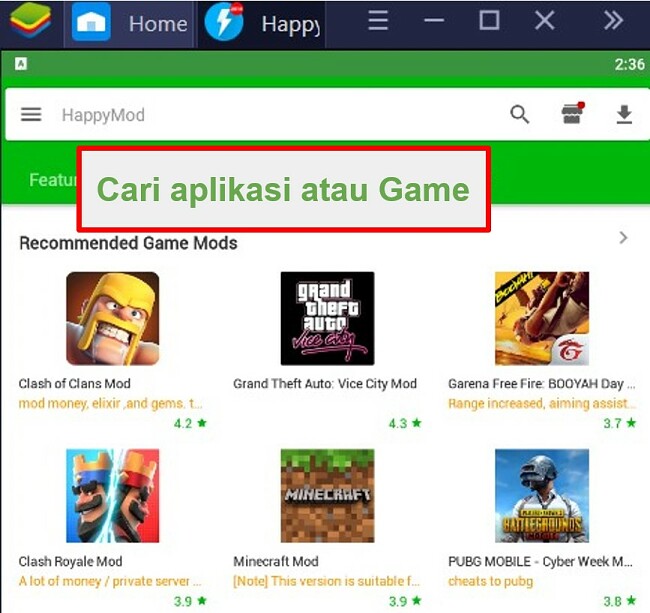 HappyMod hanya memberi Anda versi mod dari aplikasi atau game yang Anda cari