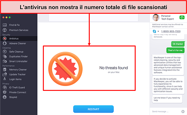 Immagine dell'interfaccia di scansione antivirus di MacKeeper
