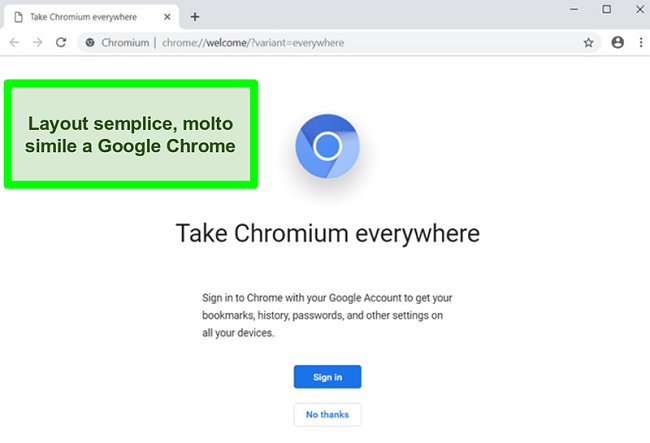 Screenshot della home page di Chromium