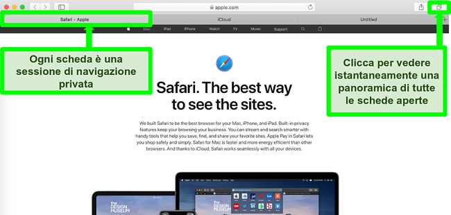 Screenshot della home page del browser sicuro Safari