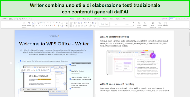 Screenshot del contenuto generato dall'intelligenza artificiale di WPS Office