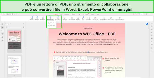 Schermata degli strumenti di lettura PDF di WPS Office