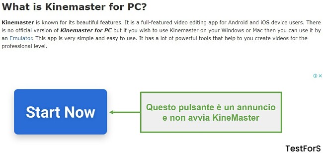 Non fare clic su Ad KineMaster