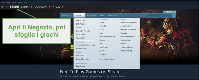 Schermata del download di giochi Steam