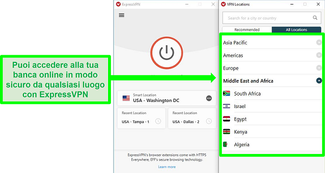 Screenshot della rete di server di ExpressVPN