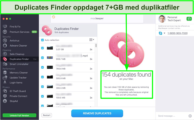 Bilde av MacKeeper Duplicates Finder som oppdager gjentatte filer på 7 GB