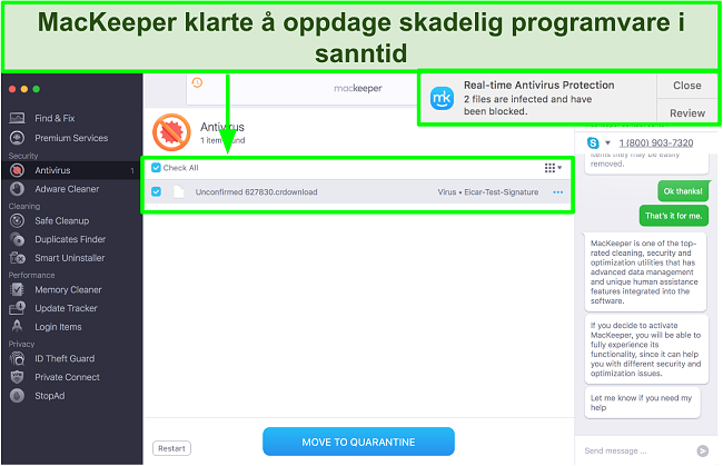 Bilde av MacKeeper som identifiserer skadelig programvare i sanntid