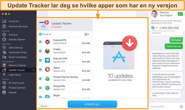 Bilde av MacKeeper Update Tracker som identifiserer apper som må oppdateres