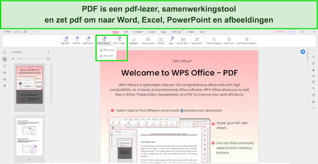Schermafbeelding van WPS Office PDF-lezertools