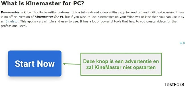 Klik niet op Ad KineMaster