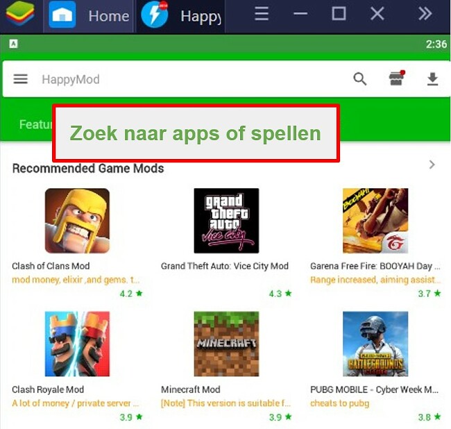 HappyMod geeft je alleen gemodificeerde versies van de apps of games die je zoekt