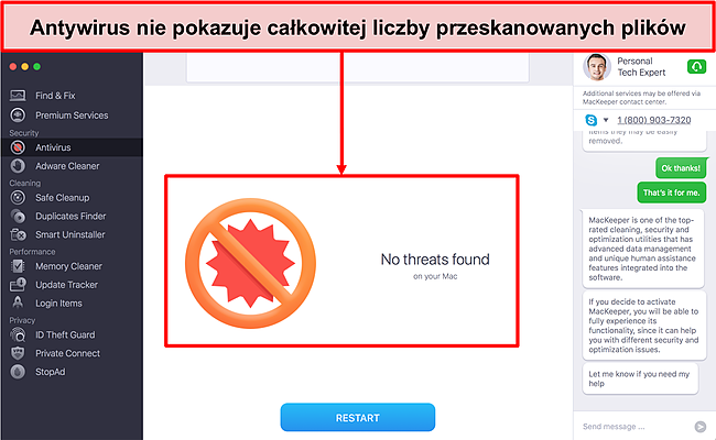 Obraz interfejsu skanowania antywirusowego MacKeeper